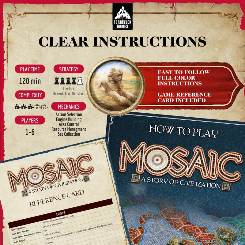 University Games Mosaic: A Story of Civilization - Strategy Board Game for Adults and Family | Fast, Fun, Action-Selection and Area Control Game | 1-6 Players | Ages 14 and Up | 120 Minutes | by Forbidden Games - Image 4
